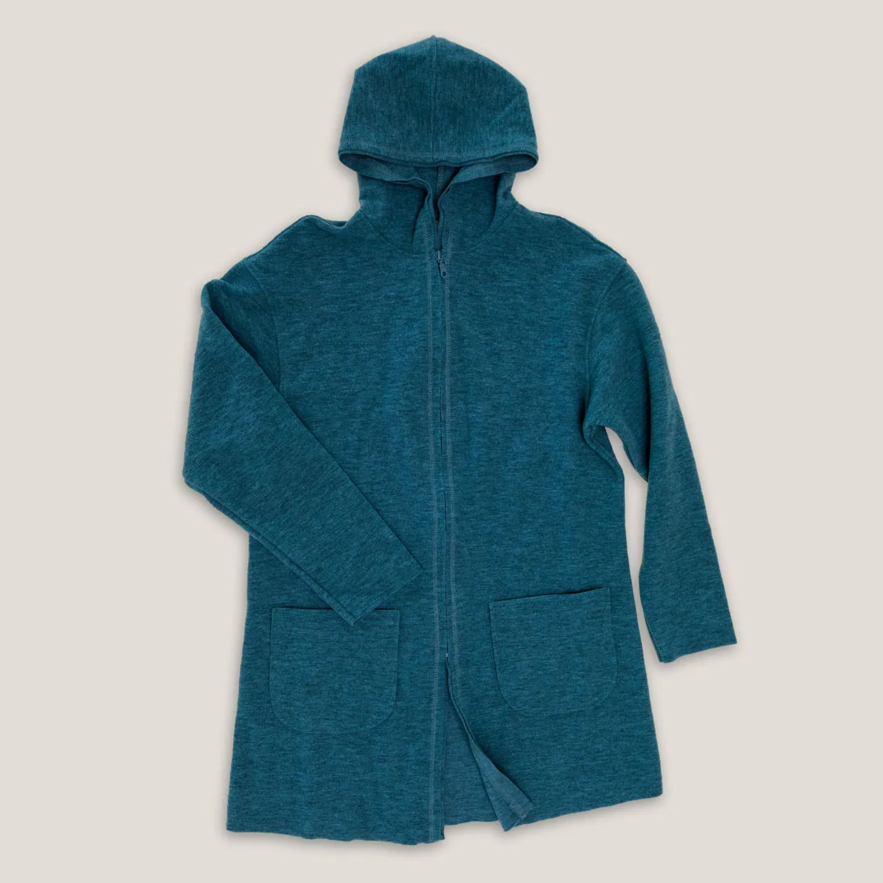 Women's Boiled Wool Coat with Hood - 100% Organic Merino - Pacific (XS-L)