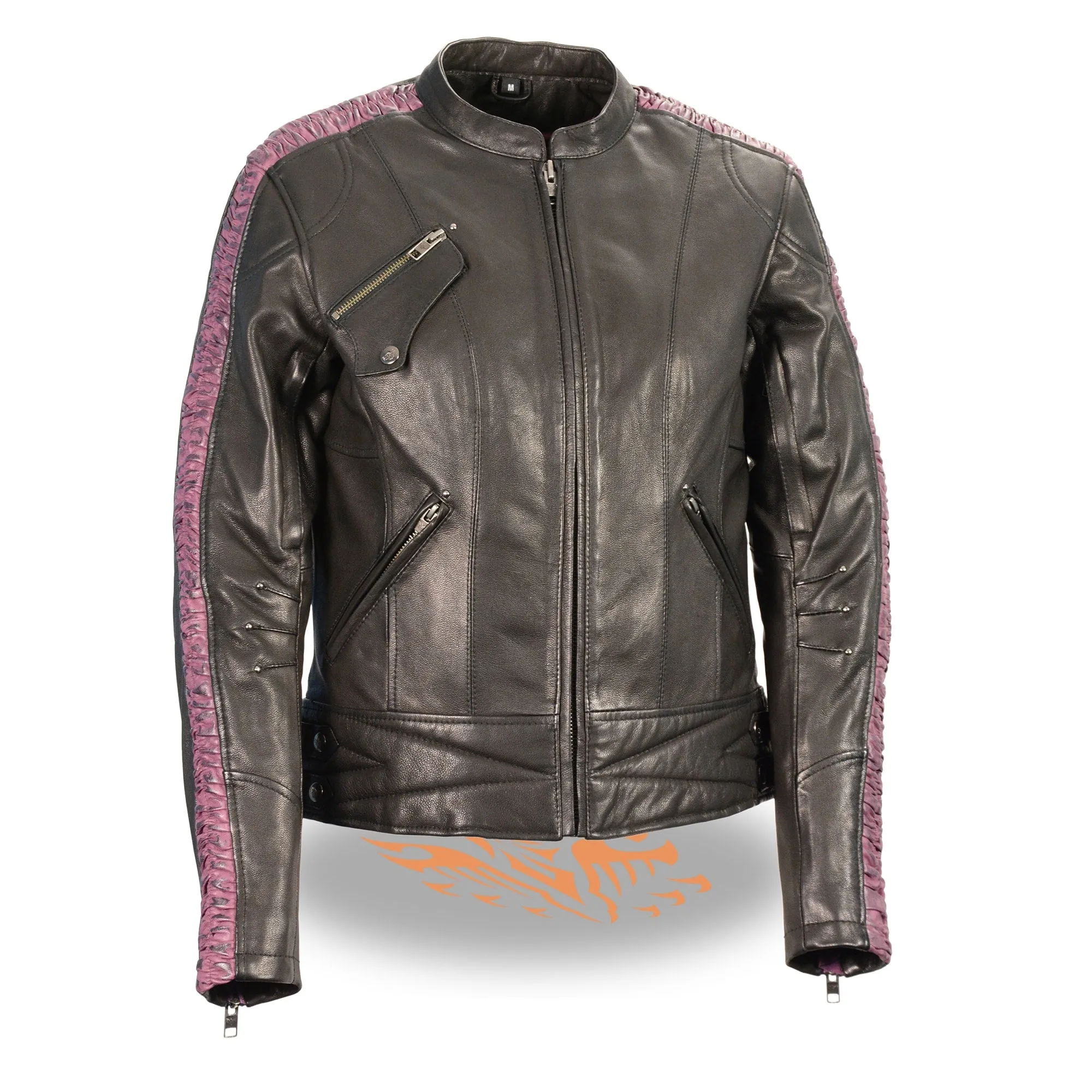 Women’s Lightweight Black Racer Jacket w/ Crinkled Arm Detailing