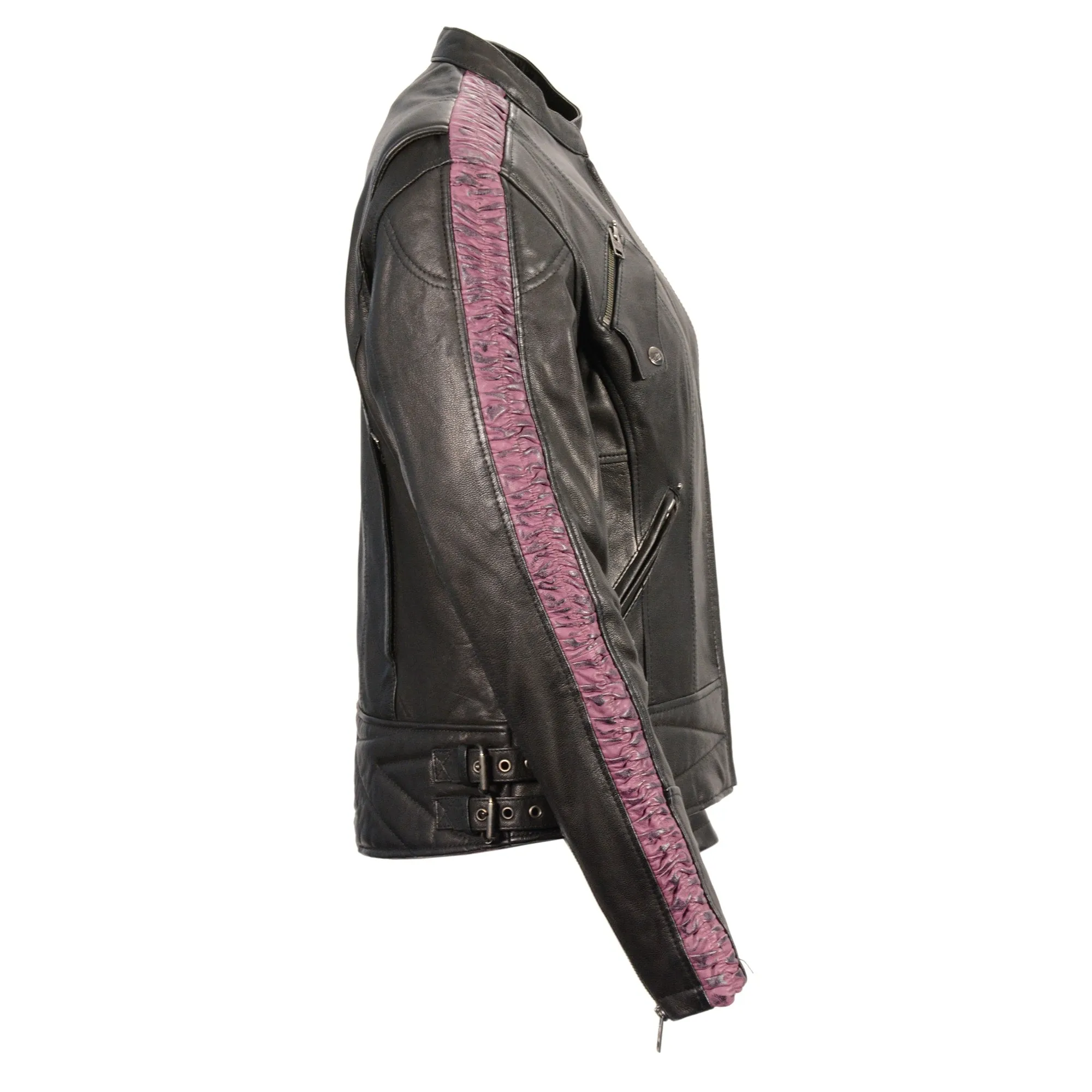 Women’s Lightweight Black Racer Jacket w/ Crinkled Arm Detailing