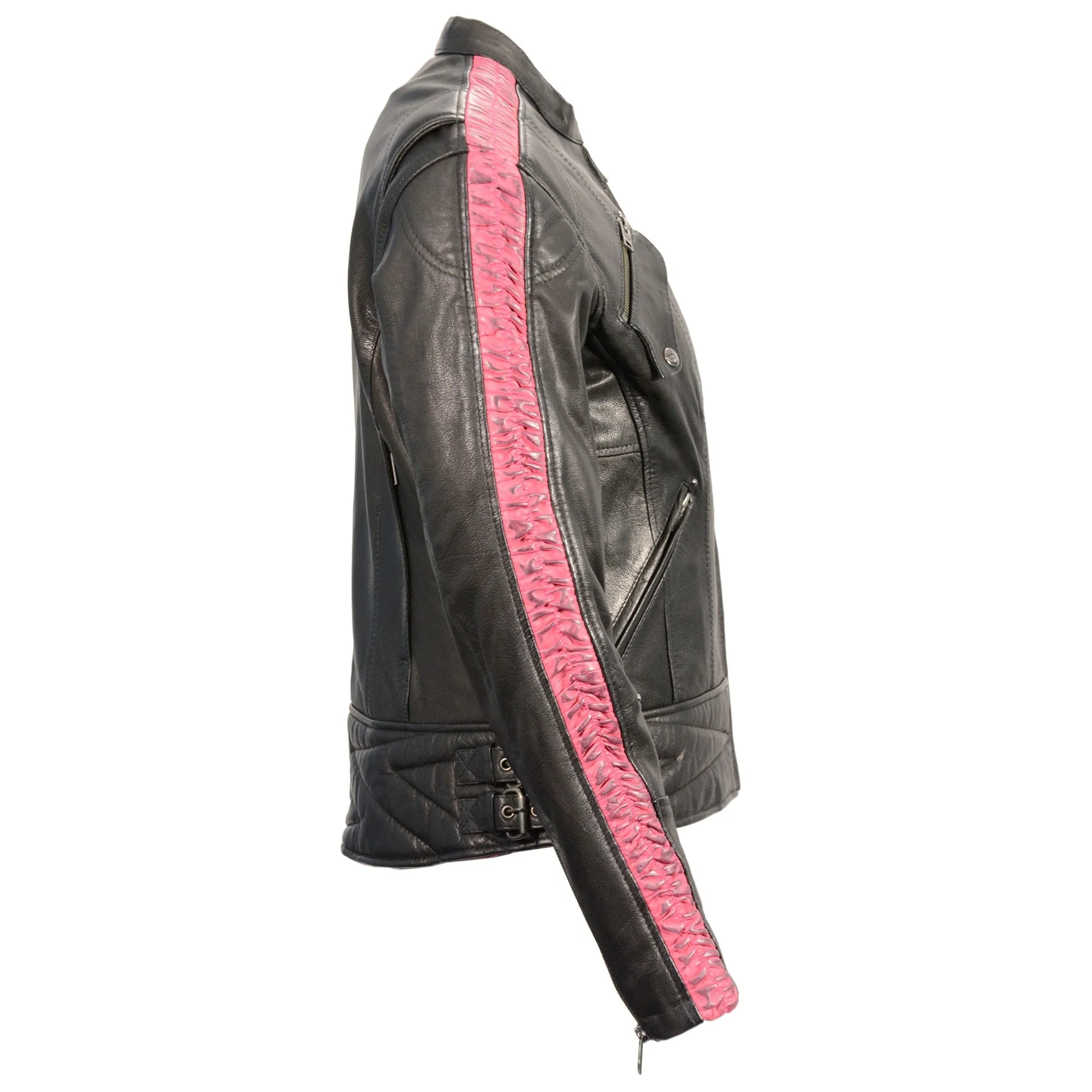 Women’s Lightweight Black Racer Jacket w/ Crinkled Arm Detailing