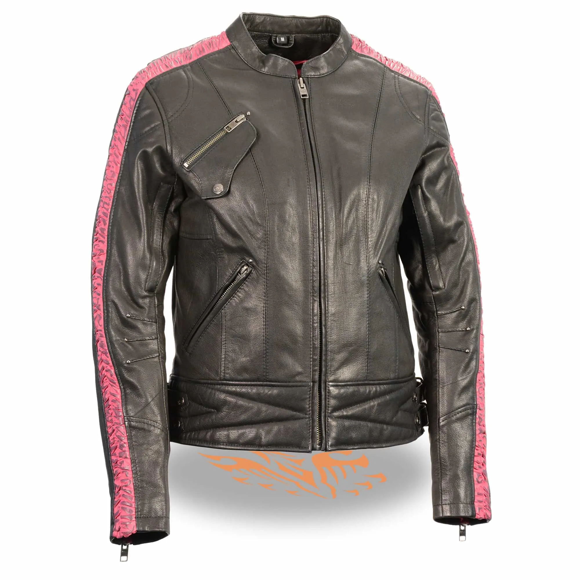 Women’s Lightweight Black Racer Jacket w/ Crinkled Arm Detailing