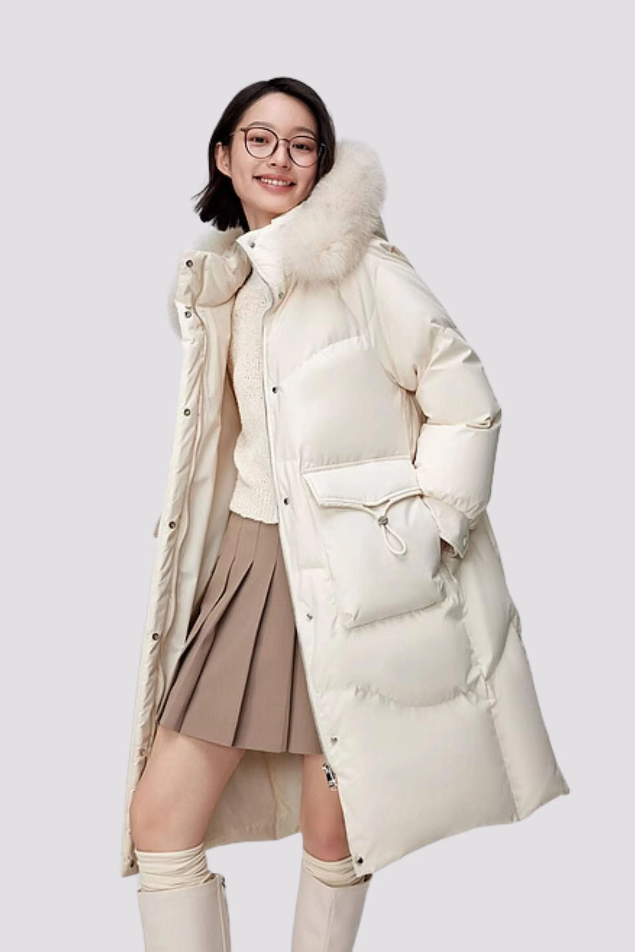 Women's Long Down Coat With Detachable Hood 5212