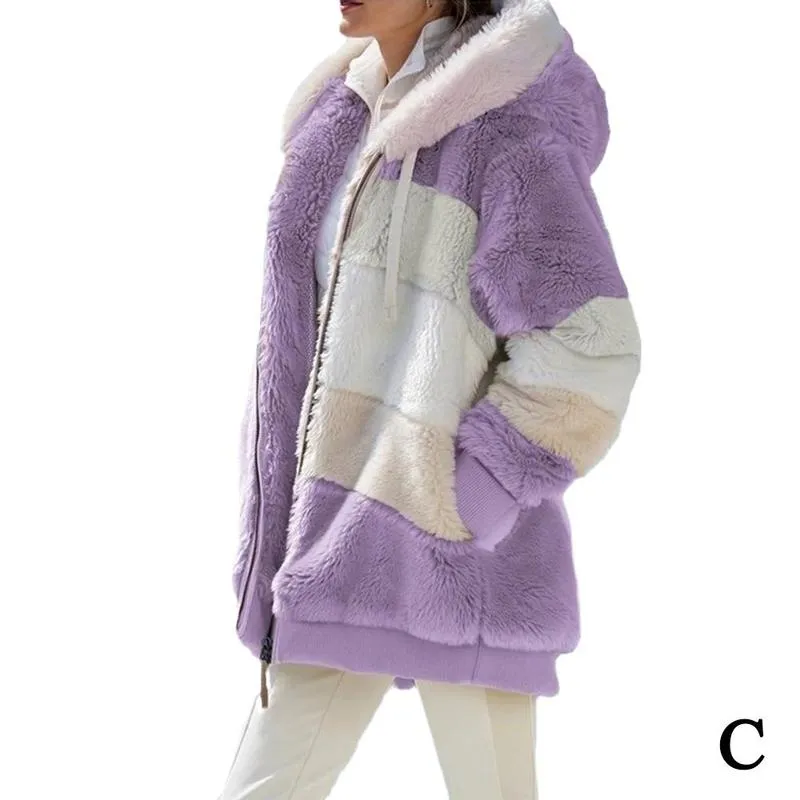 Women's Loose, Warm and Plush Hooded Jacket for Winter